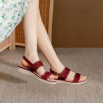 Летняя обувь 2024, женские сандалии на плоской подошве, мягкие праздничные нескользящие фирменные женские сандалии, красные, желтые, синие 35 красный