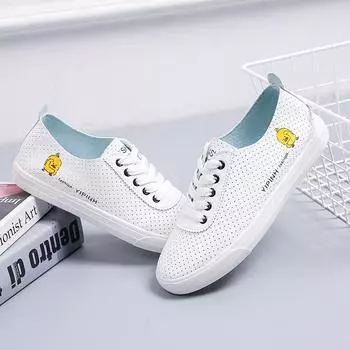 Летняя обувь, белые кроссовки, модные сетчатые женские туфли на плоской подошве со шнуровкой, удобная спортивная обувь с отверстиями, дышащая повседневная обувь 36