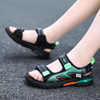 Летняя обувь для мальчиков, дышащие повседневные пляжные сандалии для прогулок на открытом воздухе, мягкая подошва, удобная для детского треккинга босиком 28 зелёный