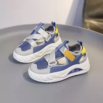 Летняя обувь для мальчиков, кроссовки для девочек, школьная обувь, большой размер для девочек, ортопедическая обувь для детей, обувь унисекс EU:32 синий