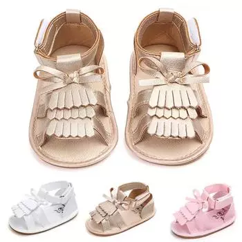 Летняя обувь для малышей Обувь для первых походов Обувь для новорожденных 0-18 месяцев Мягкие нескользящие сандалии для малышей 0-6m золотой