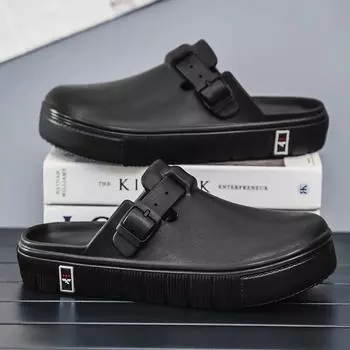 Летняя обувь для мужчин Легкие сандалии из ЭВА Модные тапочки с закрытым носком для мужчин Однотонные садовые туфли с пряжкой-ловушкой Сабо мужские 38-39 бежевый