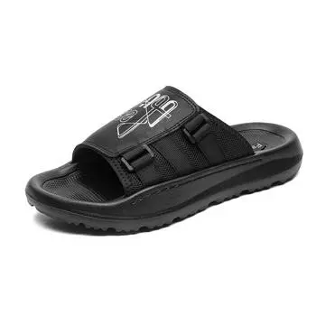 Летняя обувь для отдыха Мужские сандалии на плоской подошве Нескользящая мужская обувь Модный бренд Черные бежевые туфли Толстая подошва 39 чёрный