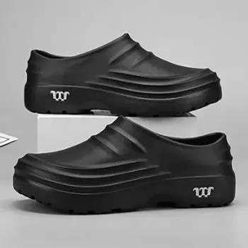 Летняя обувь для поваров, нескользящая, маслостойкая, рабочая обувь, ленивые тапочки, повседневные, модные тапочки, модная обувь для сада, пляжная обувь 44 чёрный