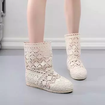 Летняя обувь, дышащая сетка, летние ботинки, женские, на плоской подошве, ботильоны, женские ботинки, модные вырезы, бренд ZH262 6.5 бежевый