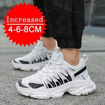 Летняя обувь из натуральной кожи с дышащей сеткой 4/6/8 см, новая невидимая обувь, увеличивающая рост, повседневная модная спортивная обувь на платформе 37 белый