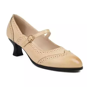 Летняя обувь Krazing Pot из искусственной кожи с круглым носком, на среднем тонком каблуке, женские туфли-лодочки Мэри Джейн с резьбой и украшением 34 чёрный