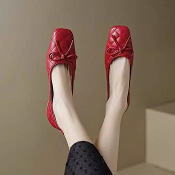 Летняя обувь Krazing Pot из овчины на низком каблуке с квадратным носком, большой размер 43, милые женские балетки для девочек 34 чёрный