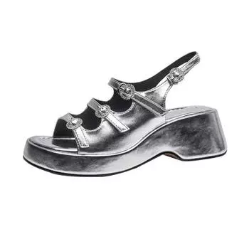 Летняя обувь Krazing Pot из овчины с открытым носком на толстом высоком каблуке, женские сандалии на платформе с пряжкой и ремешками 34 бежевый