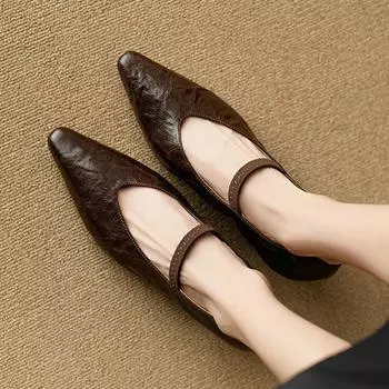 Летняя обувь Krazing Pot из овчины с острым носком на толстом среднем каблуке, женские туфли-лодочки Мэри Джейн с пряжкой и ремешком 34 чёрный