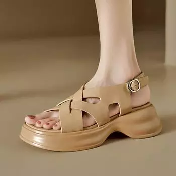 Летняя обувь Krazing Pot из овчины с открытым носком на толстом высоком каблуке, стильные женские сандалии на платформе с пряжкой и ремешками 34 серебряный