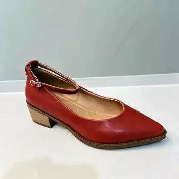 Летняя обувь Krazing Pot из овчины с острым носком и толстым высоким каблуком, женские туфли Мэри Джейн с ремешками на щиколотке, неглубокие туфли-лодочки 34 красный