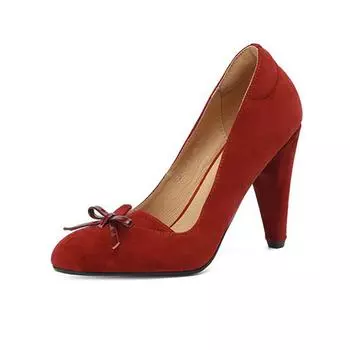 Летняя обувь Krazing Pot из овечьей замши с острым носком на толстом высоком каблуке, большой размер 42, сексуальные вечерние женские туфли-лодочки с узлом-бабочкой 34 чёрный