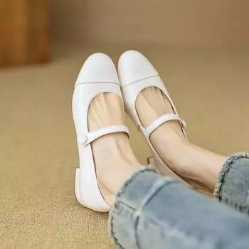 Летняя обувь Krazing Pot на низком каблуке из коровьей кожи с круглым носком, женские туфли-лодочки Мэри Джейн с пряжкой и ремешком 34 серебряный