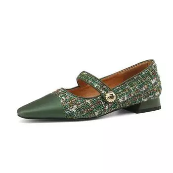 Летняя обувь Krazing Pot на низком каблуке из хлопчатобумажной ткани с квадратным носком Мэри Джейн, женские туфли-лодочки из натуральной кожи с пряжкой и ремешком 34 золотой