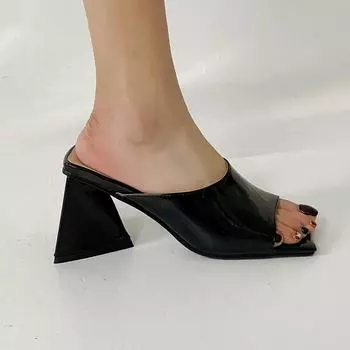 Летняя обувь Krazing Pot с открытым носком на толстом высоком каблуке, современные модные женские сандалии для вечеринок, туфли-лодочки 34 чёрный