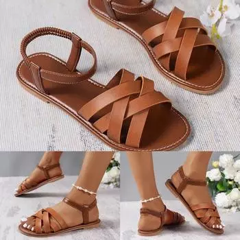 Летняя обувь Модная обувь на плоской подошве Сандалии Римская обувь Пляжная обувь Женская обувь 36 чёрный