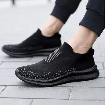 Летняя обувь, мужская повседневная обувь, дышащие легкие мужские кроссовки, модная удобная дышащая повседневная обувь на мягкой подошве EU:46 чёрный