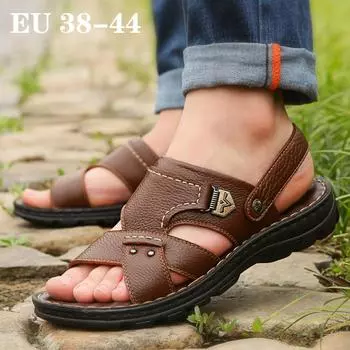 Летняя обувь Мужские кожаные сандалии Повседневные тапочки Модная дорожная пляжная обувь Обувь 38 коричневый