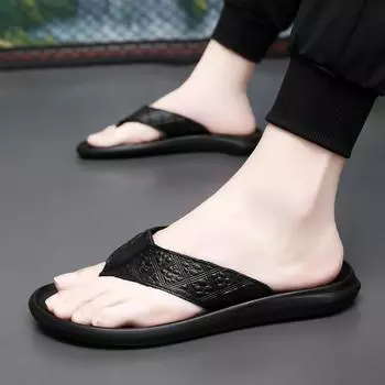 Летняя обувь Мужские тапочки Кожаные мужские шлепанцы Плоские мужские сандалии Праздничная нескользящая мужская обувь Легкая мужская обувь ручной работы 38