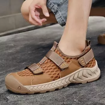 Летняя обувь Новые сандалии Кожаные дышащие сандалии ручной работы из сетки 38-46 38 коричневый