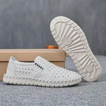 Летняя обувь. Полые дышащие туфли-бобы. Маленькие белые туфли. Туфли со стременами. 38