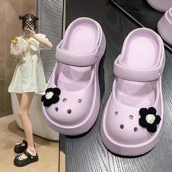 Летняя обувь с отверстиями Omen, летняя двойная обувь на подошве, креативная обувь с цветами и отверстиями, верхняя одежда на тапочках Baotou, повседневные сандалии 37-38(fit 22.5-23CM) чёрный