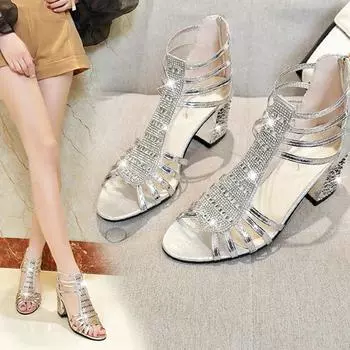 Летняя обувь Сандалии больших размеров со стразами «рыбий рот» и женская обувь Толстые и универсальные женские сандалии. 35 золотой