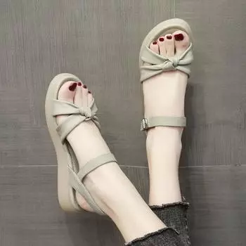 Летняя обувь Сандалии на толстой подошве Женские босоножки на танкетке с плоской подошвой на мягкой подошве 35 зелёный