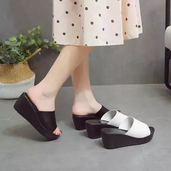 Летняя обувь. Тапочки на толстой подошве на низком каблуке. Женские индивидуальные сандалии Word. Удобные размеры больших размеров. 35 белый