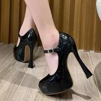 Летняя обувь Женская с острым носком Римская обувь на плоской платформе с шипами на каблуках Туфли женские PU сандалии для вечеринки однотонные черные 35