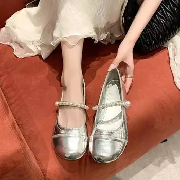 Летняя обувь, женские оксфорды, женская обувь, жемчужное украшение, мелкий носок, повседневные кроссовки 2024 года, удобные, Le 35 серебряный