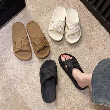 Летняя обувь. Женские тапочки больших размеров. Удобные сандалии и тапочки на мягкой подошве для отдыха на толстой подошве. 35 бежевый