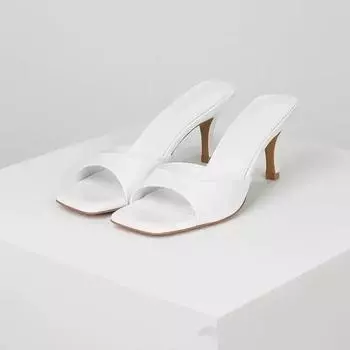 Летняя обувь, женские тапочки с открытым носком, квадратный носок, тонкий каблук, без застежек, женские туфли на каблуке для улицы, для офиса 35 чёрный