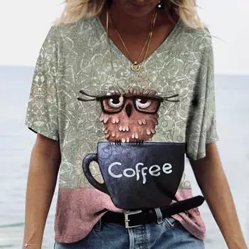 Летняя одежда 2023, женские футболки с 3d-футболкой с кошачьим принтом, женские топы с короткими рукавами, пуловер с v-образным вырезом 5xl, кавайные футболки для девочек, новинка S