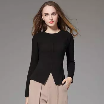 Летняя одежда 2024 года Новая женская одежда Хан Фан Приталенная футболка, подчеркивающая фигуру Элегантные топы Короткая Большой размер Повседневная Простая футболка Long sleeves Black S