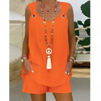 Летняя одежда, безрукавка с V-образным вырезом и шорты, женская одежда S чёрный