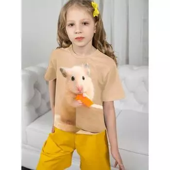 Летняя одежда для девочек 10 лет для девочек Детские футболки с изображением хомяка Детский топ Детская футболка Детская одежда с рисунком 100