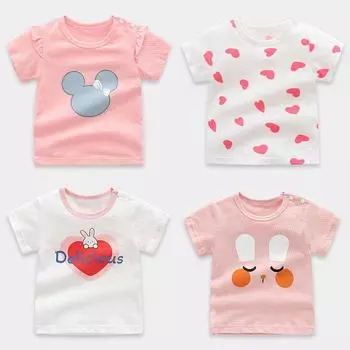 Летняя одежда для девочек и детей с короткими рукавами, тонкие детские топы из чистого хлопка для малышей, детские футболки с половиной рукавов, летняя одежда для малышей 73CM