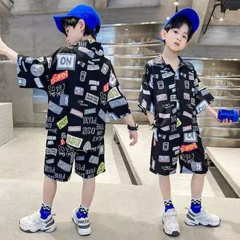 Летняя одежда для мальчиков, детские костюмы, летние шорты-двойки с короткими рукавами для мальчиков 170 белый
