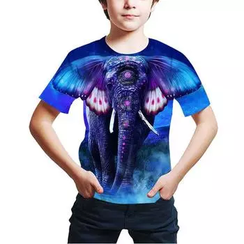 Летняя одежда для мальчиков и девочек с 3D-принтом, футболка с короткими рукавами для малышей и детей, модные футболки с рисунком слона для детей 170cm