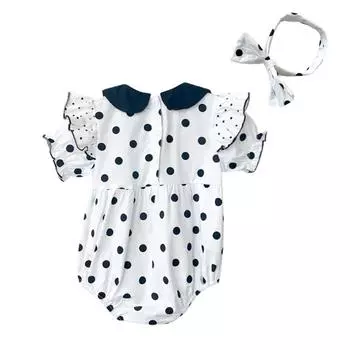 Летняя одежда для маленьких девочек в горошек, милое боди принцессы с короткими рукавами + повязка на голову, комбинезон для новорожденных девочек, одежда 80