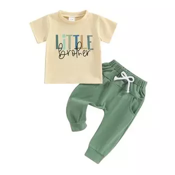 Летняя одежда для маленьких мальчиков, футболки с короткими рукавами и принтом букв, длинные штаны с эластичной резинкой на талии, комплект одежды из 2 предметов 0-3 Months зелёный