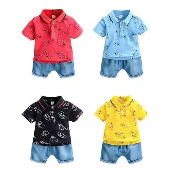 Летняя одежда для маленьких мальчиков, детские комплекты, футболка с короткими рукавами и штаны с мультяшным принтом для мальчиков, комплекты одежды из 2 предметов 80 чёрный