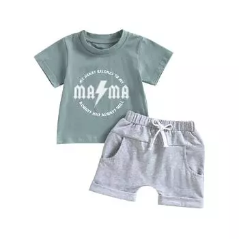 Летняя одежда для маленьких мальчиков, милая футболка с короткими рукавами и буквенным принтом, топы и шорты на шнурке, одежда для игр, наряды 0-6 Months чёрный