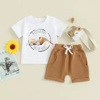 Летняя одежда для маленьких мальчиков, 2 шт., футболка с короткими рукавами и принтом грузовика + шорты с карманами, комплект одежды для малышей 0-6 Months белый