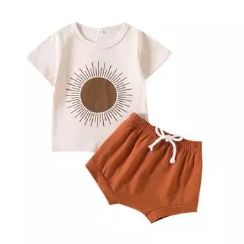 Летняя одежда для малышей, детская хлопковая повседневная футболка с принтом солнца + шорты, одежда для маленьких мальчиков и девочек 90