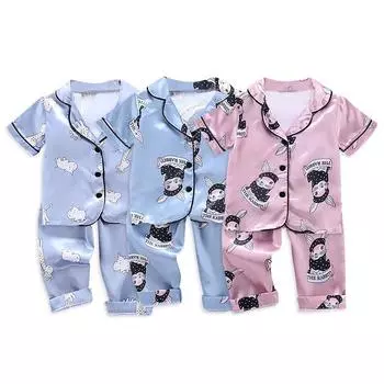 Летняя одежда для малышей, детские пижамы для мальчиков и девочек, одежда для сна с жирафом, 2 шт., блузка с короткими рукавами, топ + ночные штаны, комплект XS