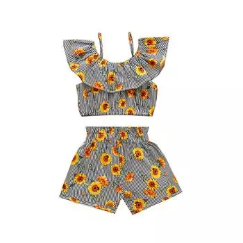 Летняя одежда для новорожденных девочек, топ с цветочным принтом, футболка, шорты, брюки, одежда для детей 1-6 лет 1-2 Years красный