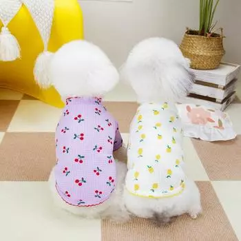 Летняя одежда для щенков Футболки для маленьких собак Жилет для чихуахуа Футболка для собак Бишон Роскошная толстовка для собак Одежда с принтом вишни XS жёлтый